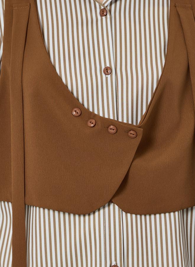 Styli Women Brown Striped Long Sleeve Shirt - Image 2